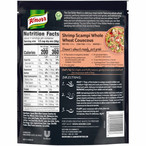 Knorr One Skillet Meals Shrimp Scampi Whole Wheat Couscous Meal Starter Perspective: back