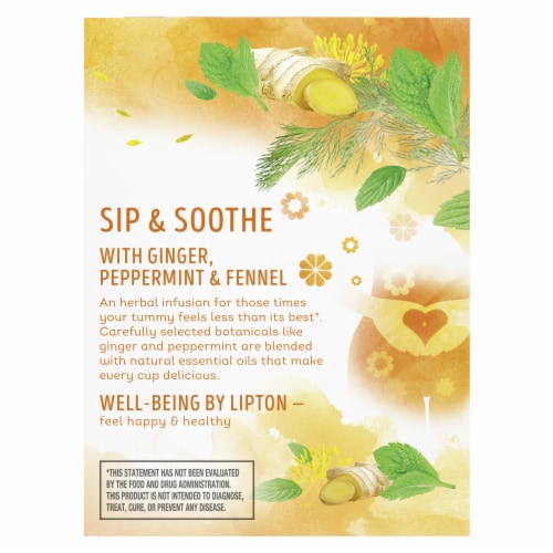 Lipton® Soothe Your Tummy Ginger Peppermint & Fennel Caffeine Free Herbal Supplement Tea Bags Perspective: back