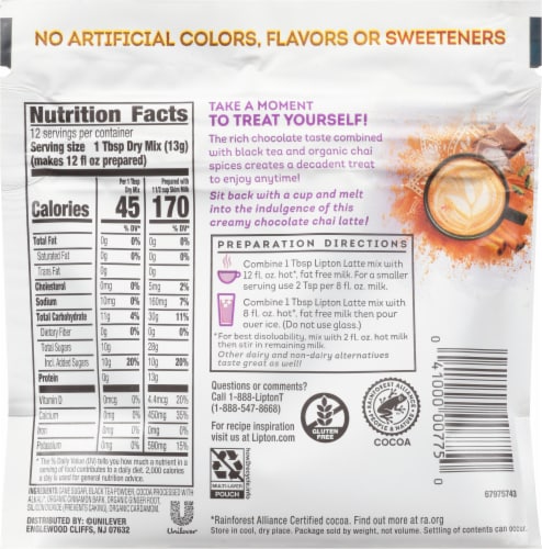 Lipton® Chocolate Chai Tea Latte Mix Perspective: back