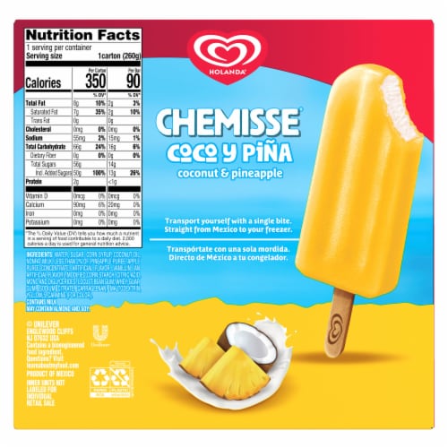 Holanda Chemisse Frozen Dairy Dessert Bars Coconut & Pineapple 8.79 oz Perspective: back