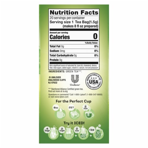 Lipton® Natural Green Tea Bags Perspective: back