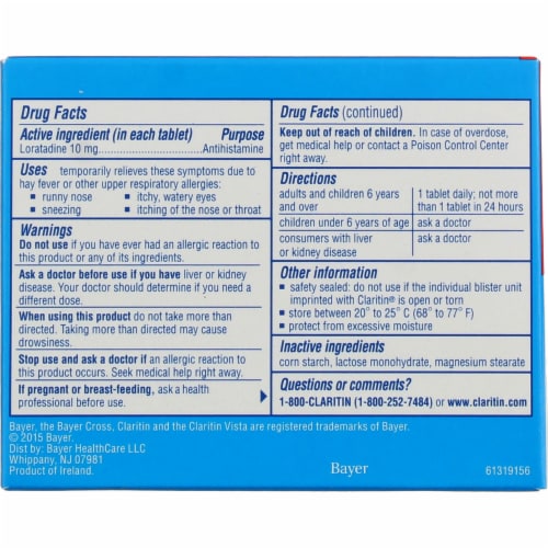 Claritin 24 Hour Allergy Relief Tablets Loratadine 10mg Perspective: back