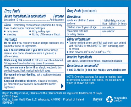 Claritin® 24 Hour Non-Drowsy Allergy Tablets 10mg Perspective: back