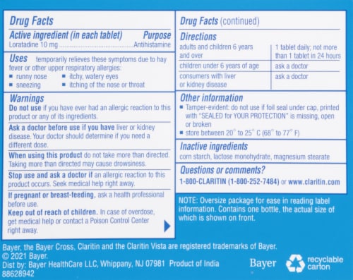Claritin® 24 Hour Allergy Relief Tablets Perspective: back