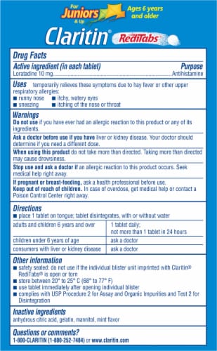 Claritin® Non-Drowsy Allergy Relief For Juniors Medicine Tablets Perspective: back