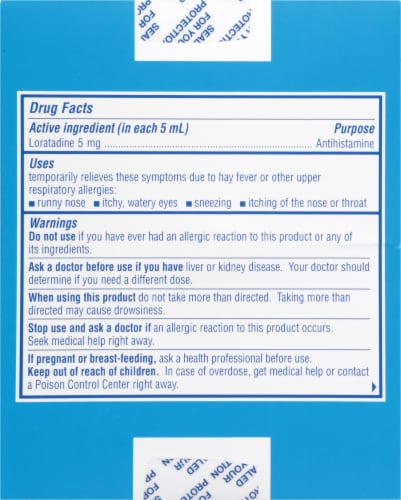 Claritin® Liquid Non-Drowsy Honey Flavored Loratadine Oral Solution Perspective: back