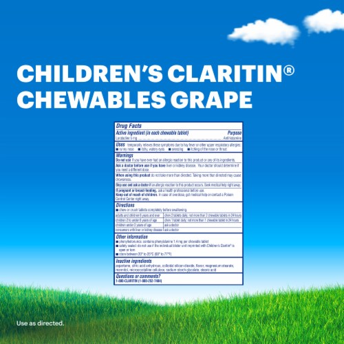 Claritin® Children's 24 Hour Allergy Relief Loratadine 5mg Grape Chewable Tablets Perspective: back