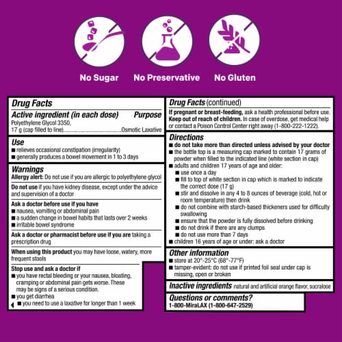 MiraLAX® Orange Powder Laxatives Perspective: back