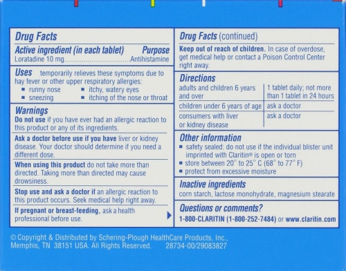 Claritin 24 Hour Allergy Tablets Perspective: back