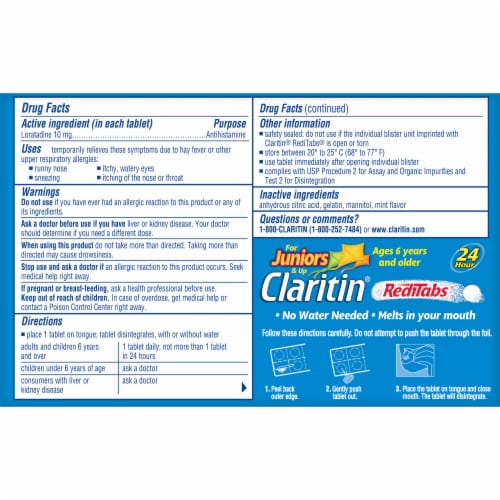 Junior's Claritin® Reditabs® 24 Hour Allergy Tablets 10mg Perspective: back