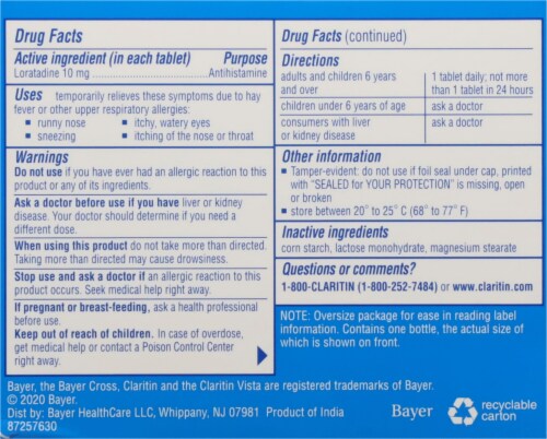 CLARITIN TABLETS 45S Perspective: back
