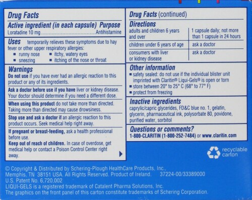 Claritin Allergy 24 Hr Liqui-Gels Perspective: back