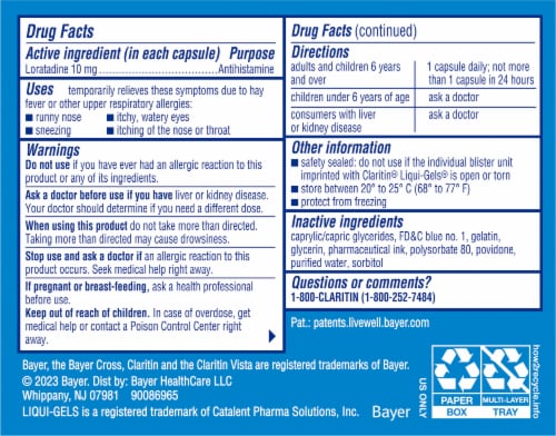 Claritin® 24 Hour Non-Drowsy Allergy Liqui-Gels 10mg Perspective: back