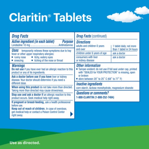 Claritin® 24 Hour Non-Drowsy Allergy Relief Loratadine Tablets 10mg Perspective: back