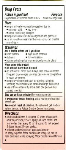 Afrin Congestion Relief Nasal Spray Oxymetazoline HCl Perspective: back