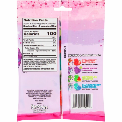 Topps Totally Awesome Unicorn Gummy Candy Perspective: back