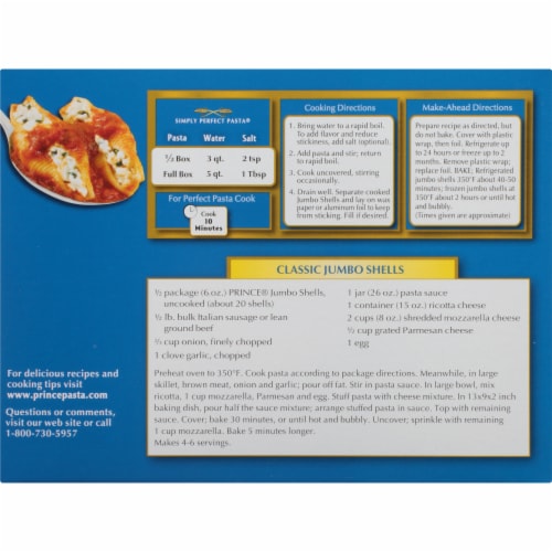 Prince® Jumbo Shells Pasta Perspective: back