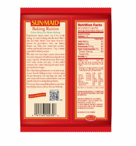 Sun-Maid Extra Moist Baking Raisins Perspective: back