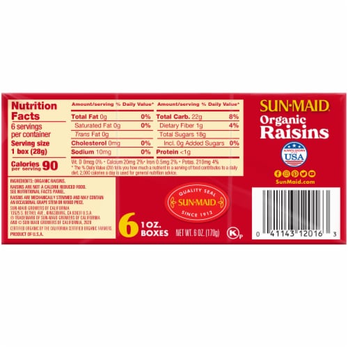 Sun-Maid® Organic California Sun-Dried Raisins Dried Fruit Snack Perspective: back