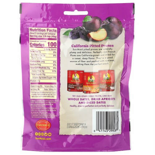 Sun-Maid® California Whole Pitted Prunes 7oz Fresh-Lock® Zipper Bag Perspective: back