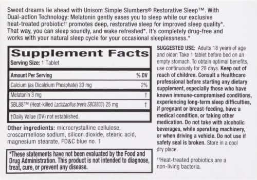 Unisom Simple Slumbers® Restorative Sleep™ Dual Action Melatonin Tablets Perspective: back