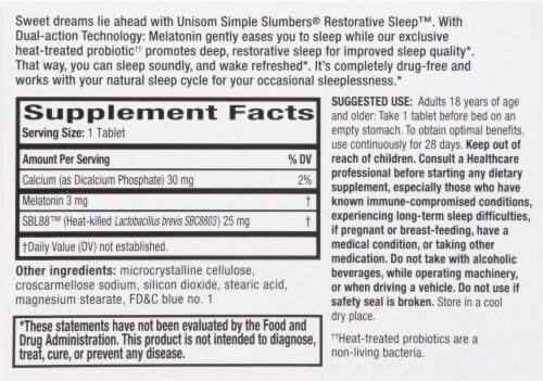 Unisom Simple Slumbers® Restorative Sleep™ Dual Action Melatonin Tablets Perspective: back