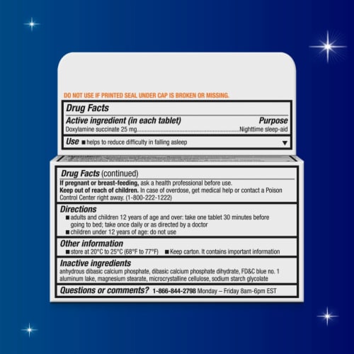 Unisom SleepTabs Doxylamine Succinate Sleep-Aid Tablets Perspective: back