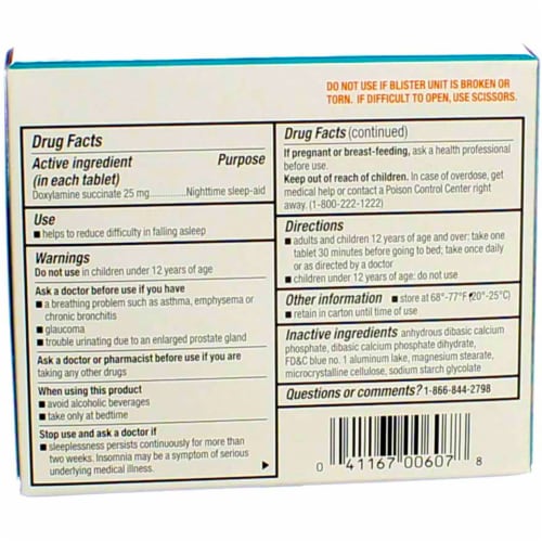 Unisom SleepTabs Nighttime Doxylamine Succinate Sleep-aid Perspective: back