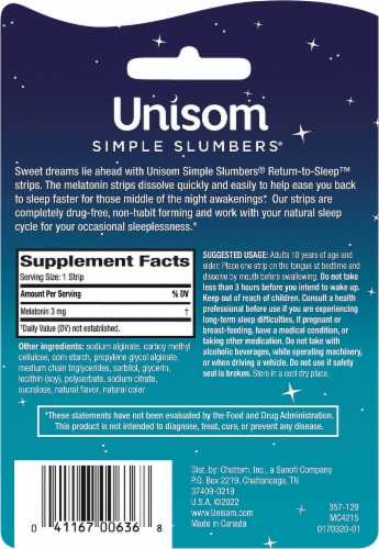 Unisom® Simple Slumbers™ Cool Mint Melatonin Strips Perspective: back