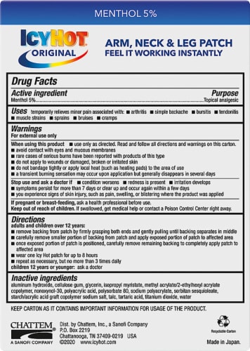 Icy Hot® Arm Neck Leg and Small Areas Extra Strength Medicated Patch Perspective: back