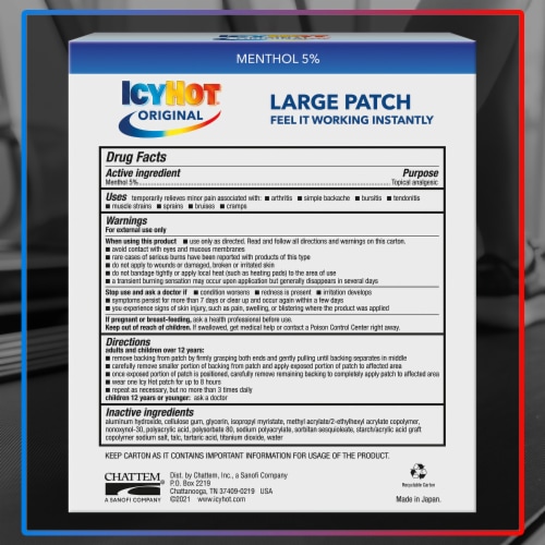 Icy Hot Original Medicated Large Pain Relief Menthol Patches Perspective: back