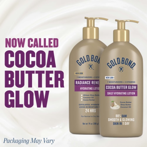 Gold Bond Cocoa Butter Glow Daily Hydrating Lotion with Shea Butter Cocoa Butter & Coconut Oil Perspective: back