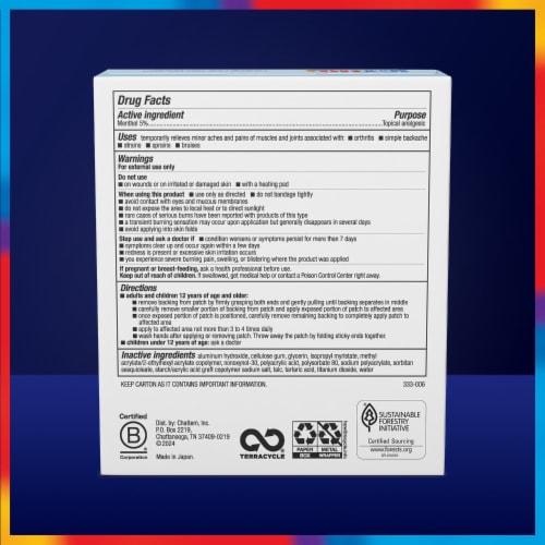 Icy Hot Original Pain Relief Patch Variety Pack 5% Menthol Fabric Patches with 5 Medium and 5 Large Perspective: back