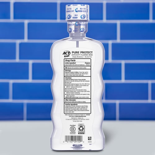 ACT Kids Pure Protect Anticavity Fluoride Mouthwash, No Dyes or Alcohol, Strawberry Perspective: back