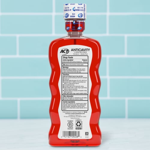 ACT Anticavity Fluoride Mouthwash with Zero Alcohol, Triple Action Formula, Cinnamon Perspective: back