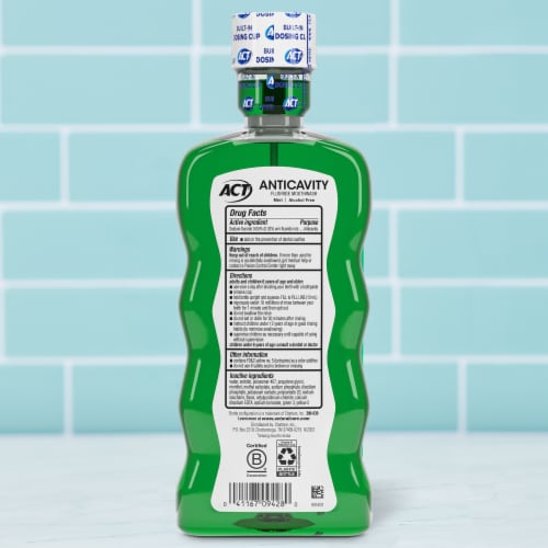 ACT Anticavity Fluoride Mouthwash with Zero Alcohol, Triple Action Formula, Mint Flavor Perspective: back