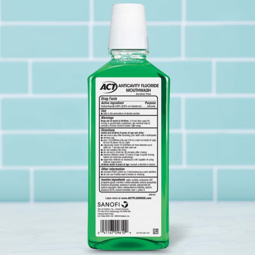 ACT Total Care Fresh Mint With Zero Alcohol Anticavity Fluoride Mouthwash Perspective: back
