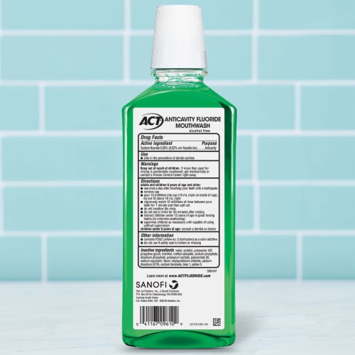 ACT Total Care Fresh Mint With Zero Alcohol Anticavity Fluoride Mouthwash Perspective: back