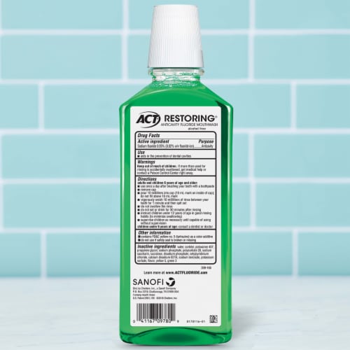 ACT Mint Burst With Zero Alcohol Restoring Anticavity Fluoride Mouthwash Perspective: back
