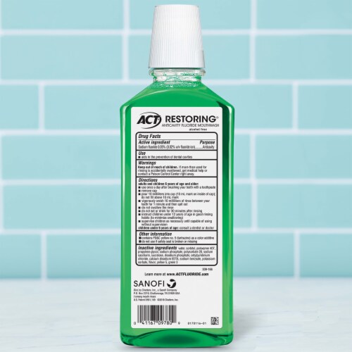 ACT Mint Burst With Zero Alcohol Restoring Anticavity Fluoride Mouthwash Perspective: back