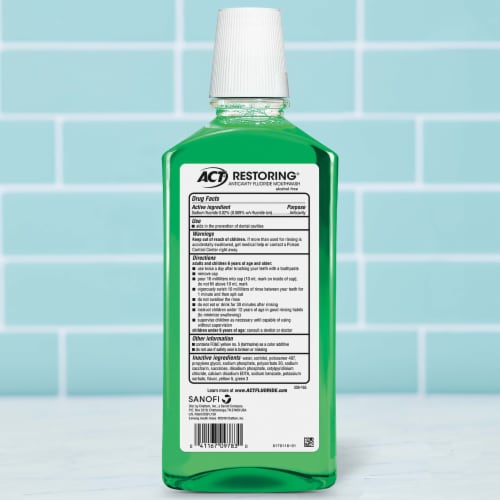 ACT Restoring Anticavity Fluoride With Zero Alcohol Mint Burst Mouthwash Perspective: back