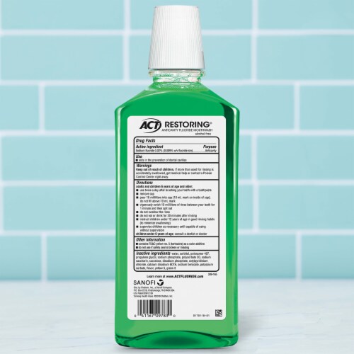 ACT Restoring Anticavity Fluoride With Zero Alcohol Mint Burst Mouthwash Perspective: back