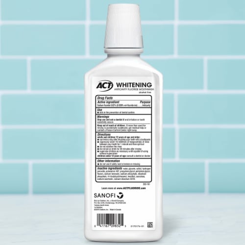 ACT Whitening Anticavity Gentle Mint Alcohol Free and Dye Free Fluoride Mouthwash Perspective: back