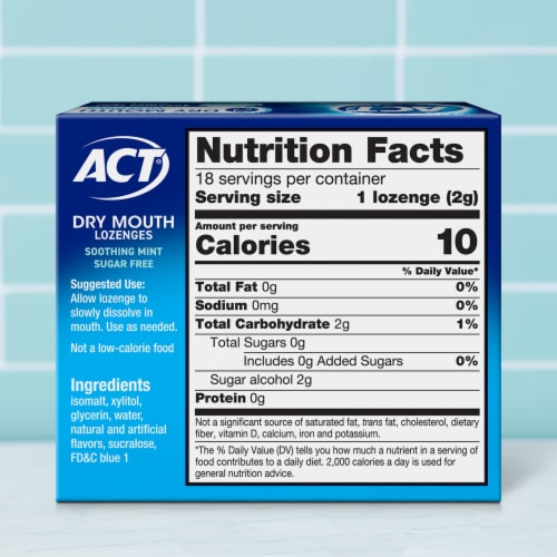 ACT Soothing Mint with Xylitol Dry Mouth Lozenges Perspective: back