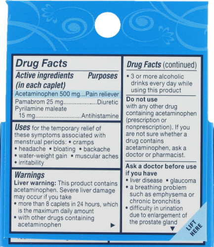 Pamprin Maximum Strength Multi-Symptom Caplets - 20 Count Perspective: back