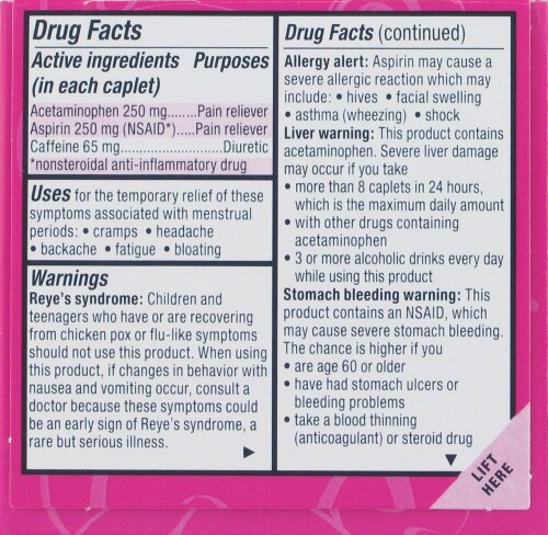 Pamprin Maximum Strength Caplets Perspective: back