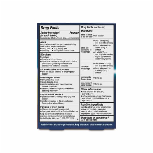 Xyzal® 24 Hour Allergy Relief Medicine Levocetirizine Dihydrochloride Antihistamine Tablets Perspective: back