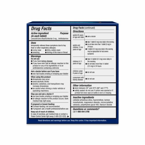 Xyzal® 24 Hour Allergy Relief Medicine Levocetirizine Dihydrochloride Antihistamine Tablets Perspective: back