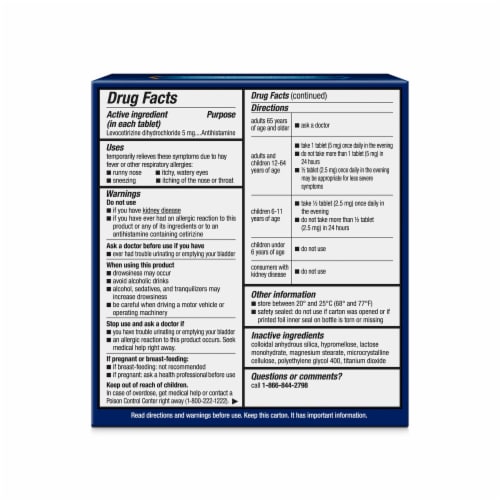 Xyzal 24 Hour Allergy And Sinus Relief Tablets Levocetirizine Dihcl Perspective: back