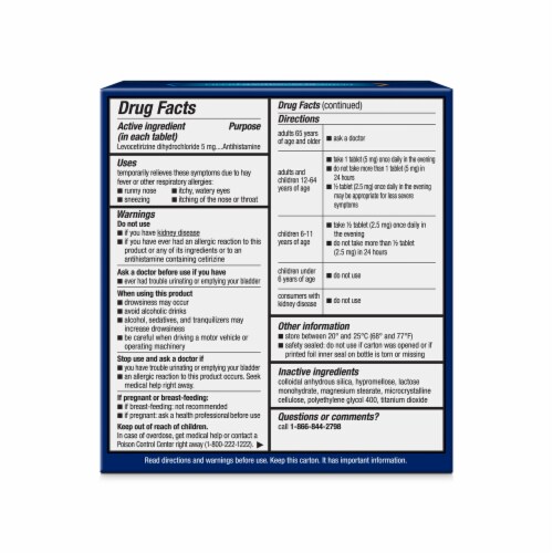 Xyzal® 24 Hour Allergy Relief Medicine Levocetirizine Dihydrochloride Antihistamine Tablets Perspective: back